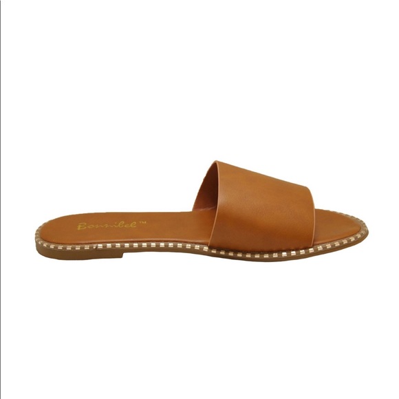 Single Band Gold Trim Sandals in Tan - Picture 6 of 8